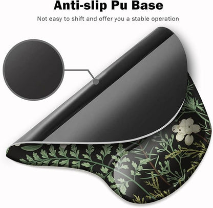 Ergonomic Mouse Pad with Wrist Support and Coaster,Mouse Pads with Non-Slip PU Base for Home Office Working Studying Easy Typing & Pain Relief Botanical Flowers