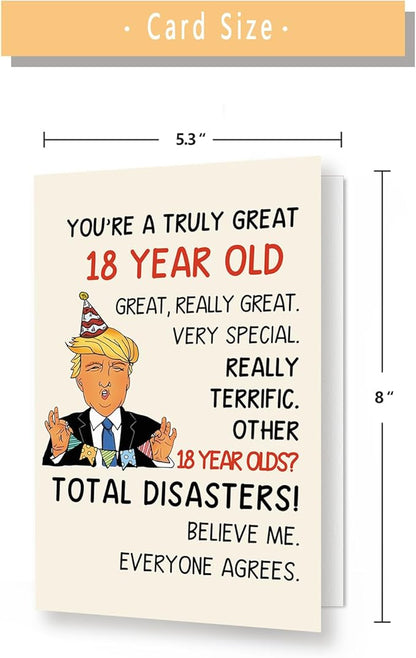 Funny Trump 18th Birthday Card for Son Daughter, Happy Trump 18th Birthday Gifts for Girls Boys, Humorous 18 Bday Decorations for Her Him