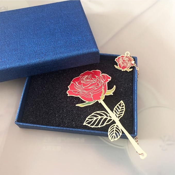 Bookmarks for Book Lovers Book Marks for Reading Women Birthday Graduation Christmas Gifts for Her Cute Metal Bookmark Book Markers Stocking Stuffers for Teens (Rose)