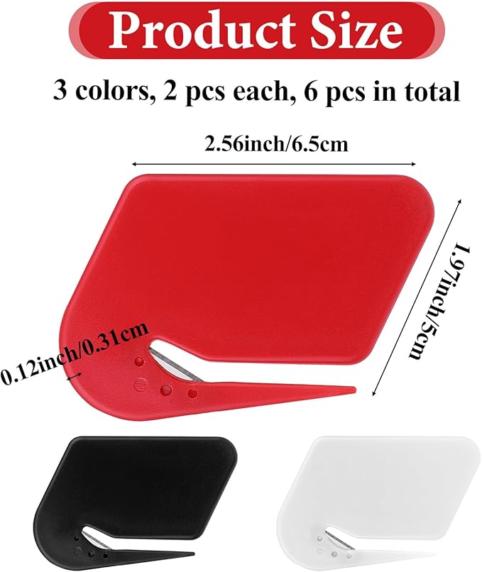 6 Pcs Letter Opener Envelope Slitter Plastic Mail Opener Blade with Safety Concealed Razor Blade Guiding Tip for Clear Cut Package Paper Cut Wrapping Office Home Business