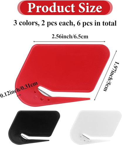 6 Pcs Letter Opener Envelope Slitter Plastic Mail Opener Blade with Safety Concealed Razor Blade Guiding Tip for Clear Cut Package Paper Cut Wrapping Office Home Business