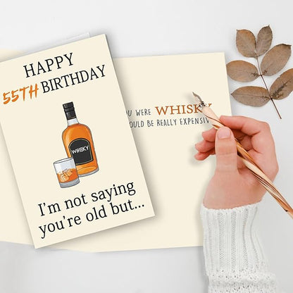 Funny 55th Birthday Card, Unique 55th Birthday Decorations for Men Women, Funny 55th Birthday Gifts for Him Her, Whiskey 55 Year Old Bday Card Gifts for Husband Wife