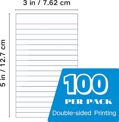 Vertical Ruled Index Cards 3 X 5 Flash Card Double Sided Lined Notecards Heavy Weight Ruled Checklist Thick Recipe Cards for Studying, School, Home and Office（White,100Count）