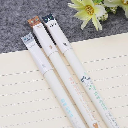 12Pcs Cats Pen 0.38mm Gel Ink Roller Pens Black Ink Cute Stationery Gifts