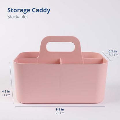 BLUE GINKGO Stackable Organizer Caddy – Korean-Made Portable Tote for Bathroom, Office, Crafts, or School Supplies (Rectangle, Pink)