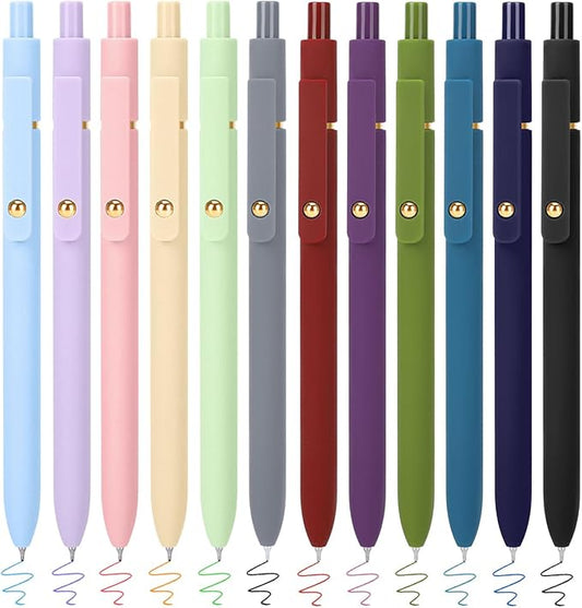 FIOVER Colored Pens, 12 Pack Colorful Gel Pens, Medium Point 0.7mm, Smooth Writing Journaling Supplies Multicolor Ballpoint for Journaling, Drawing, Doodling, and Note Taking(12PCS Aesthetic+Vintage)
