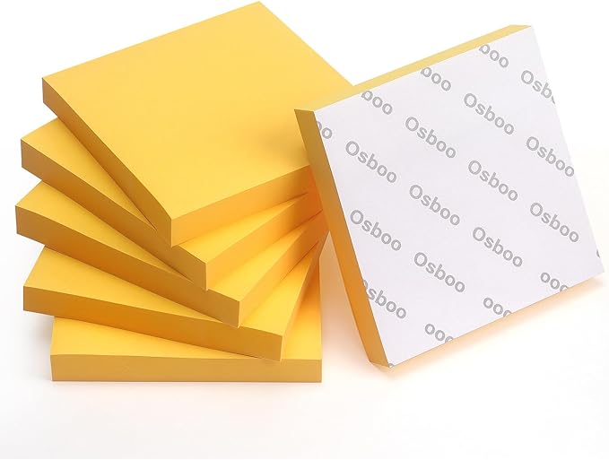 Sticky Notes 3x3 Self-Stick Notes Pads with 6 Bright Colors, Easy to Post for Office, Shool, Home, 6 Pads/Pack, 100 Sheets/Pad (Orange)