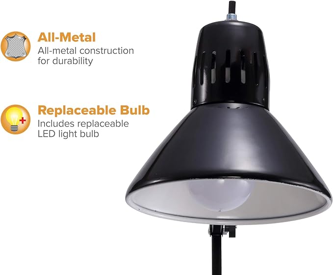 Bostitch Office VLF100 LED Swing Arm Desk Lamp with Clamp Mount, 36" Reach, Includes LED Bulb,Black