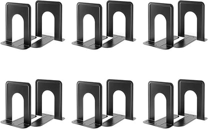 MaxGear Book Ends Universal Premium Bookends for Shelves, Non-Skid Bookend, Heavy Duty Metal Book End, Book Stopper for Books/Movies/CDs/Video Games, 6 x 4.6 x 6 in, Black (6 Pairs/12 Pieces, Large)