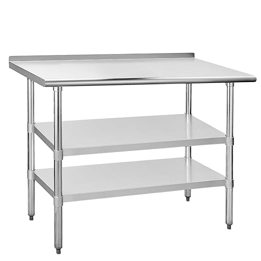 Stainless Steel Table 24 x 48 Inches Metal Prep Table with 2 Adjustable Undershelves & Backsplash, Work Table for Commercial Kitchen, Restaurant, Outdoor & Garage
