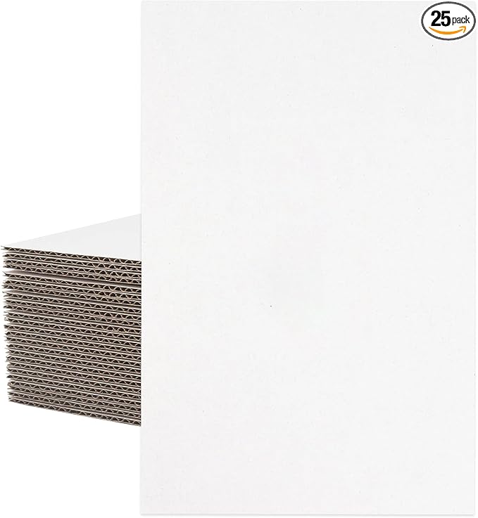 Mat Board Center, 25 pack 11x17 Corrugated Cardboard sheet, 1/8 inch thick, Flat Cardboard Inserts for Mailing, Packaging & Shipping, Cardboard Backing, Craft Card Board (White on one side)