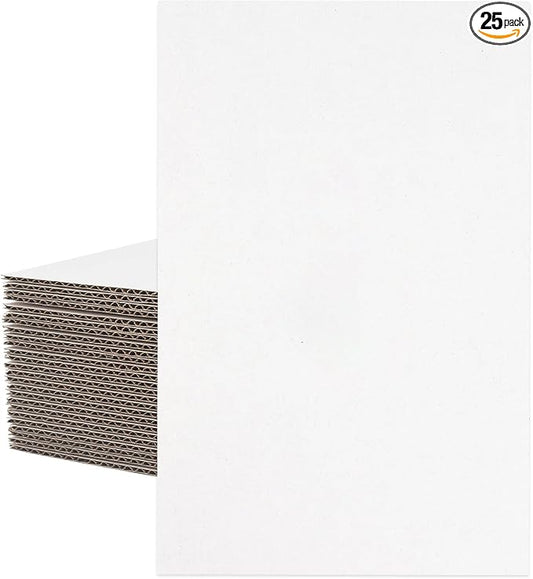 Mat Board Center, 25 pack 11x17 Corrugated Cardboard sheet, 1/8 inch thick, Flat Cardboard Inserts for Mailing, Packaging & Shipping, Cardboard Backing, Craft Card Board (White on one side)