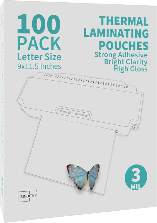 Binditek 100 Pack 3 Mil Thermal Laminating Pouches, 9x11.5 Inches Laminating Sheets, for Letter Size, Ultra Clear, Glossy, Hold 8.5x11 Inches, Heat Seal, Office School Supplies