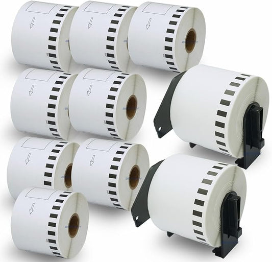 BETCKEY - Compatible Continuous Labels Replacement for Brother DK-2205 (2.4 in x 100 ft), Use with Brother QL Label Printers [10 Rolls + 2 Reusable Cartridges]