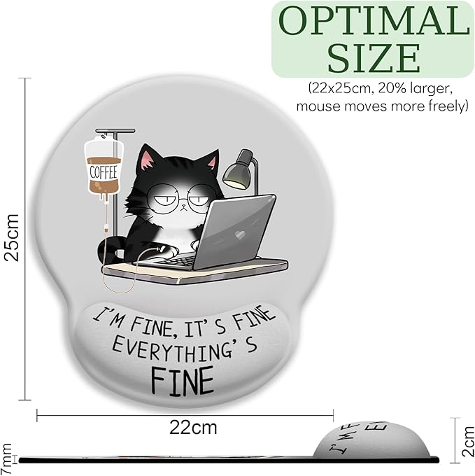 Cat Ergonomic Mouse Pad with Wrist Rest, Gaming Mouse Pad with Wrist Support, Funny Mouse Pads for Desk, Computer Mousepad with Non-Slip Pain Relief PU Base, Cute Office Desk Accessories