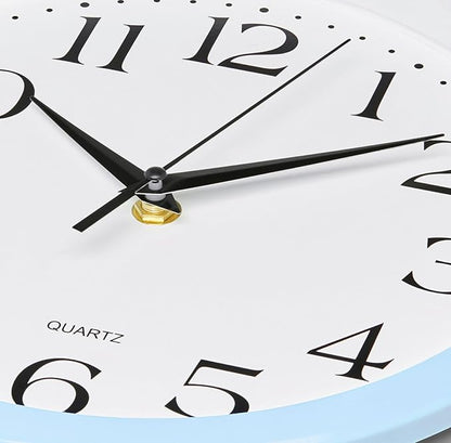 Bernhard Products Light Blue Wall Clock Silent Non Ticking - 10 Inch Quality Quartz Battery Operated Round Easy to Read Home/Kitchen/Office/Classroom/School Clock