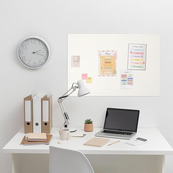 Bulletin Board, 36 x 24 inches Felt Board - Decorative Pin Board, Cork Board Alternative for Wall, 3' x 2' Foldable Picture Board Self-Adhesive Vision Board Prayer Board with 20 Pushpins - White