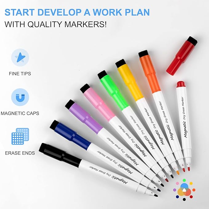 Dry Erase White Board, Cazeyoo Magnetic Desktop Whiteboard 16 x 12inch with Stand, 10 Markers, 4 Magnets and 1 Eraser, Portable Double-Sided White Board for Kids Drawing, Office, Home, School - White