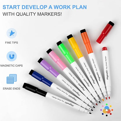 Dry Erase White Board, Cazeyoo Magnetic Desktop Whiteboard 16 x 12inch with Stand, 10 Markers, 4 Magnets and 1 Eraser, Portable Double-Sided White Board for Kids Drawing, Office, Home, School - White