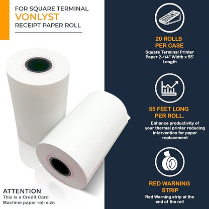 Receipt Paper Roll for Square Terminal Credit Card Machine (20 rolls)