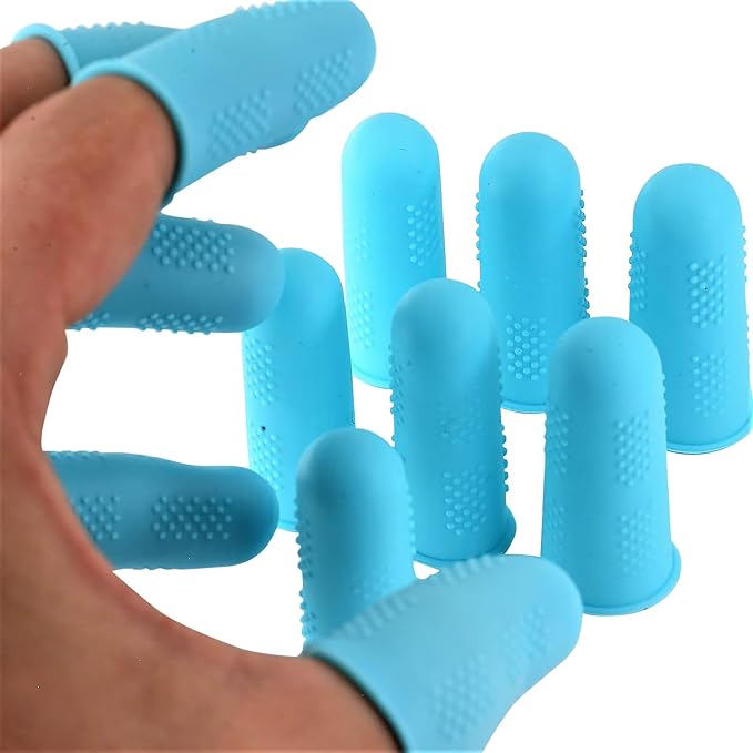 Finger Protectors [Flex Series - 12-Pack] Silicone Non-Stick Finger Covers [Turquoise - Small (6) / Medium (6)] for Hot Glue/Sewing/Wax/Rosin/Resin/Honey/Adhesives/Scrapbooking