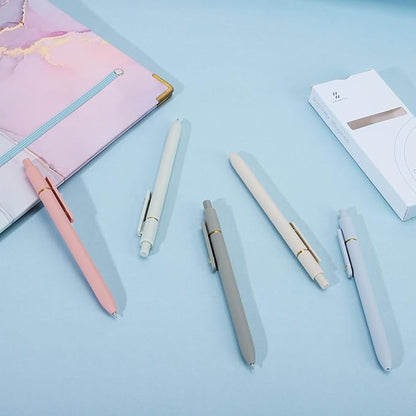 Ddaowanx Gel Pens, 0.5mm Fine Point Quick Dry Blue Ink Pens Retractable, Cute Colorful Barrel Smooth Writing Pen, Aesthetics Gifts for Women Men (6 Pcs-Blue Ink)