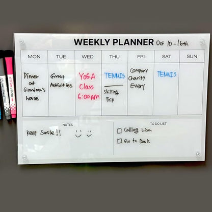 GEEKBEAR Dry Erase Refrigerator Calendar with 3 Markers - Attachable to Any Fridge with Special Suction Cups - Monthly and Weekly Designs, Acrylic - 15.7" x 10.6" (02. Modern Gray, Weekly)