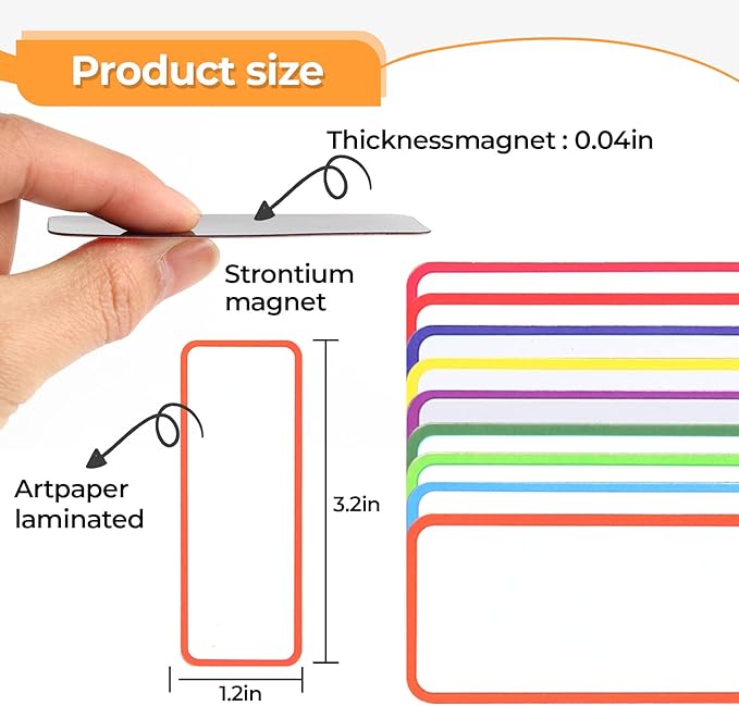 162pcs Magnetic Dry Erase Labels Colorful Name Tags Flexible Reusable Magnetic Label Stickers for White Board Refrigerator Locker Size 3.2"x1.2" by Mositear