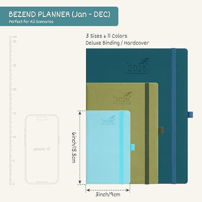 BEZEND Pocket Calendar 2026 Weekly and Monthly (3.5" x 6") Small Daily Planner for Purse (Jan-Dec) with Notes & Expenses, Inner Pocket, Pen Holder, Vegan Leather Hardcover - Dark Green
