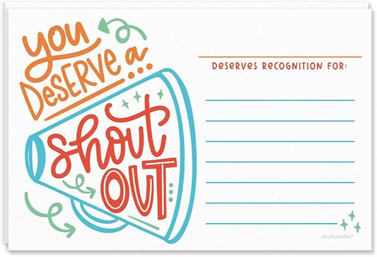Positive Shout Out Cards For Teachers, Students, Employees, Office Staff - Kudos Appreciation and Recognition Reward Cards For School or Work Bulletin Board (50 Count)