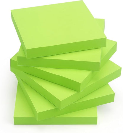 Sticky Notes 3x3 Self-Stick Notes Pads with 6 Bright Colors, Easy to Post for Office, Shool, Home, 6 Pads/Pack, 100 Sheets/Pad(Green)