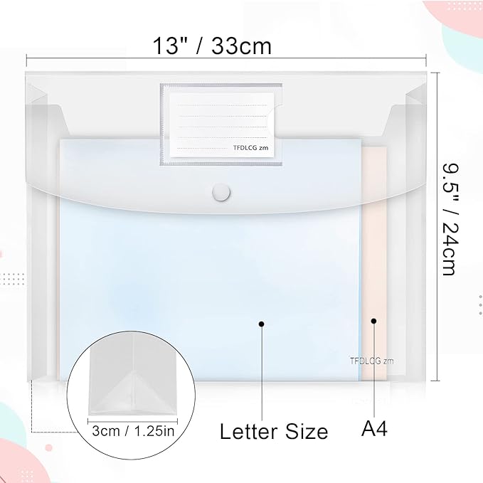 11 Pack Clear Plastic Envelopes File Folders,US Letter A4 Size Folder for Document, TFDLCG zm Poly Envelopes with 1 Inch Expansion for School Home Office Organizer(13"×9.5")