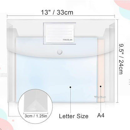 11 Pack Clear Plastic Envelopes File Folders,US Letter A4 Size Folder for Document, TFDLCG zm Poly Envelopes with 1 Inch Expansion for School Home Office Organizer(13"×9.5")