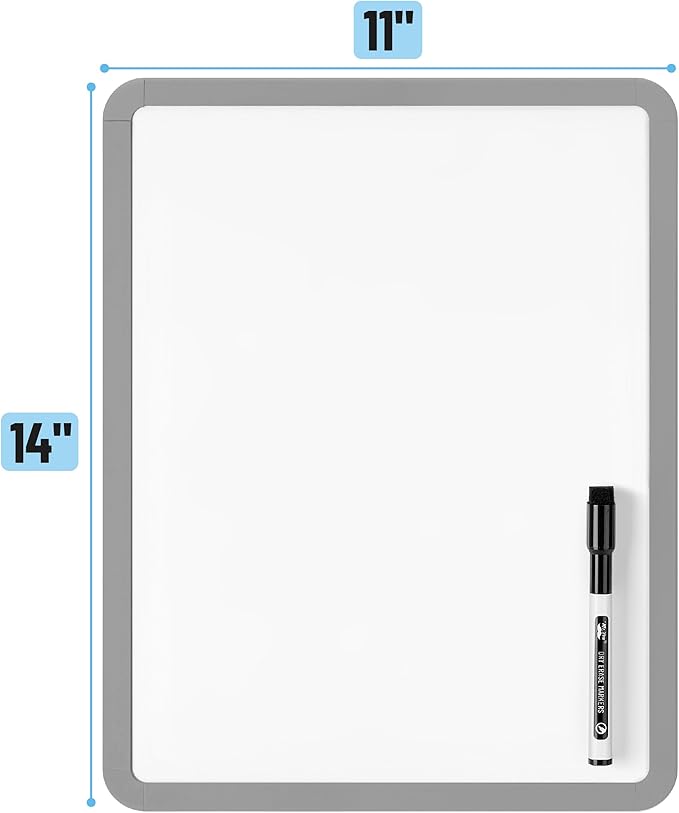 Mr. Pen- Dry Erase Board, 14” x 11” with a Black Dry Erase Marker, Gray Frame, Small White Board, White Board for Kids, White Board for Students, Small Dry Erase Board, Mini White Board