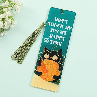 1pc Cute Pet Cat Tassel Bookmark - Acrylic Bookmarks for Book Lovers, Gifts for Teachers Students Reading Markers Ideal Gift for Back to School Season (Light Green Fringe-1)