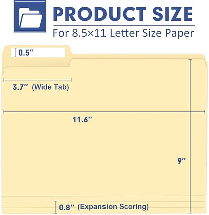 File Folder, PANDRI 270 Pack File Folder, 1/3 Cut Tab, Letter Size, Filing Folder for Office School Business, Manila
