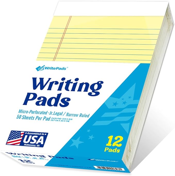 KAISA Legal Pads 5x8 inch Small Writing Pads Narrow Ruled Notepads School Office Home Note Pads, Canary 50 Sheets 12 Pads, WT-SCY50C