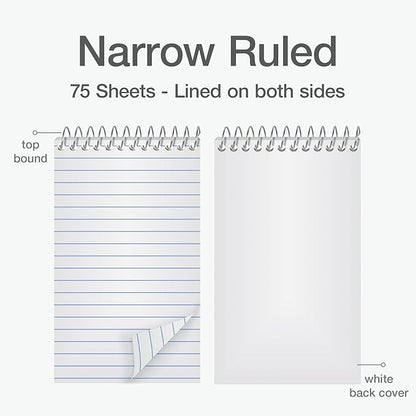 Oxford Spiral Memo Pads, Top Wire Bound, 3 x 5 Inch Pocket Notepad, College Ruled, 6 Assorted Pastel Colors, 75 Sheets, 12 Pack (25093)