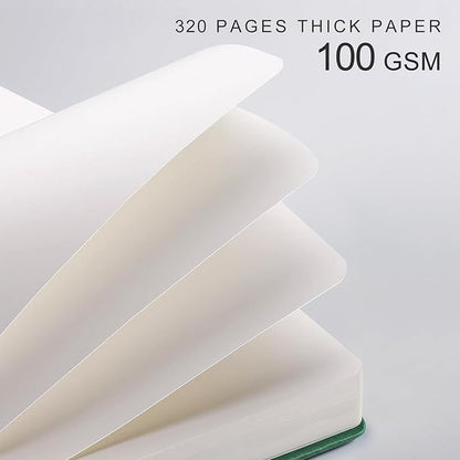 EMSHOI Blank Notebook Journal - 320 Pages, 100gsm Thick Paper, A5 Hardcover Leather, Art Sketchbook for Drawing, Unlined, Plain Sketch Book for Women Men Work Writing, 5.75 X 8.38, Dark Green