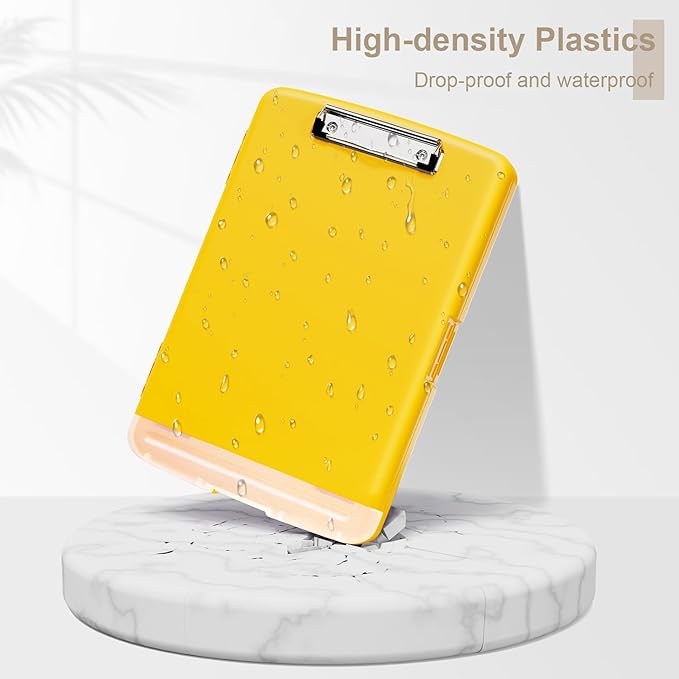 Piasoenc Clipboard with Storage, 8.5 x 11 Organization Box with Pen Holder and A4 Legal Paper Folder, Heavy Duty Plastic, Folio & Side-Opening, Low Profile Clip, for Nurses, Teachers, Yellow