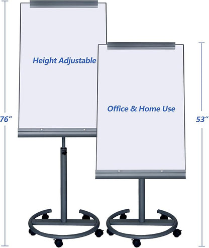 BEST BOARD Magnetic Mobile Whiteboard - 40 x 26 inches, Portable Dry Erase on Rolling Stand with 25 sheets School Paper & Height Adjustable, Grey Easel Flipchart Stand