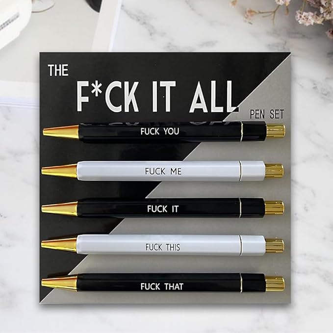 Funny pens,5-Count,Black Ink,Medium Nib 1.0mm,Funny Office Gifts for Coworkers,Personalized Pens Vibrant Funny Quotes Word Daily Pen (BW)