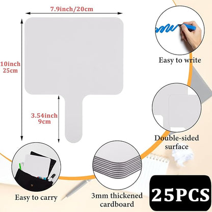 Acrux7 25 Pack Dry Erase Paddles 10" x 8" Handheld Whiteboard Paddles, Double Sided White Board Paddles, Small Dry Erase Answer Paddles for Classroom, Teaching, Auction, Office, Meeting, Party