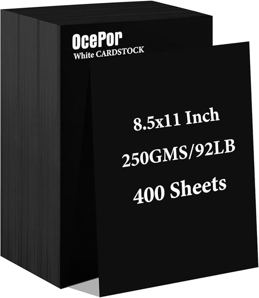 400 Sheets Black Cardstock 8.5” x 11”, 92lb/250gsm Black Card Stock, Thick Card Stock Paper, Heavy Cardstock Paper for Printer, Resume, Scrapbooks, Art, Crafts, Business Cards