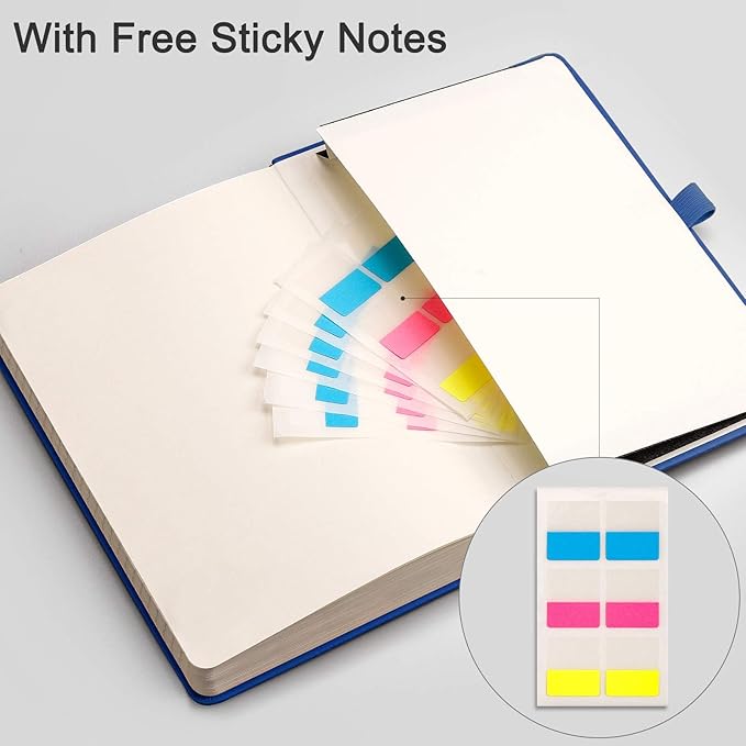 EMSHOI Lined Journaling Notebooks - 120gsm Thick Leather Journal with Sticky Notes, 256 Numbered Pages A5 Hardcover College Ruled Notebook for Women Men Work School Writing, 5.75" x 8.38"-Blue