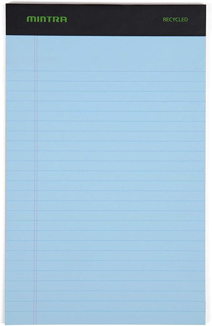 Mintra Office Recycled Writing Pads 6pk (Pastel, Junior (5in x 8in)) - 50 Sheets per Notepad, Micro perforated, Legal Pad, Notebook Paper for School, College, Office, Business