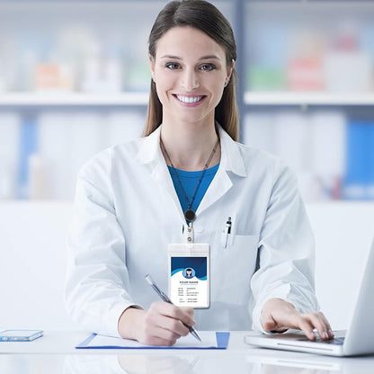 Outus 2 Pieces Badge Lanyard with ID Holders Stainless Steel Badge Holders Necklace Retractable Reel Clip Chain Water Resistant Name(Gold, Black)