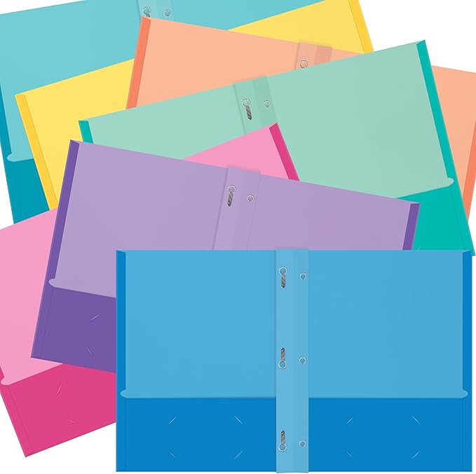 2 Pocket Folders, Assorted 7 Vibrant Colors with Complementing Interior Colors, Fits Letter Size Paper, for School, Office, Home (with Prongs, 25)