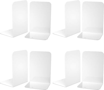 VFINE Bookends 4 Pairs, White Metal Book Ends, Bookends for Shelves, Book Stopper for Heavy Books, Book Dividers for Home Office