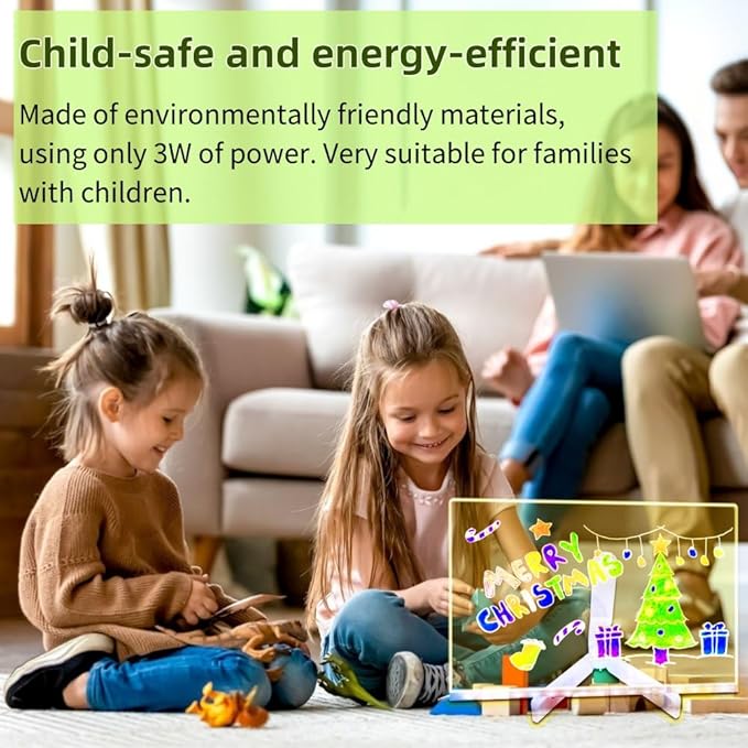 Acrylic Led Dry Erase Board - Creative Rewritable Message Board - Led Color Note Board with Stand - Light up Led Acrylic Message Board as a Glow Memo Board Note with 7 Pen - Free Eraser Easy to Clean